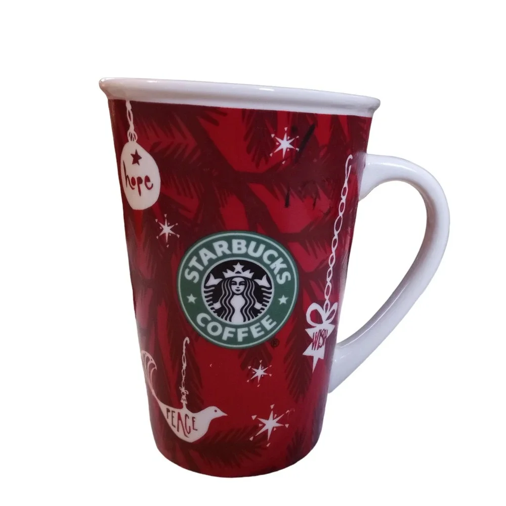 STARBUCKS Holiday Coffee Cup 2010 Christmas 10oz Bone China Wish Hope Peace